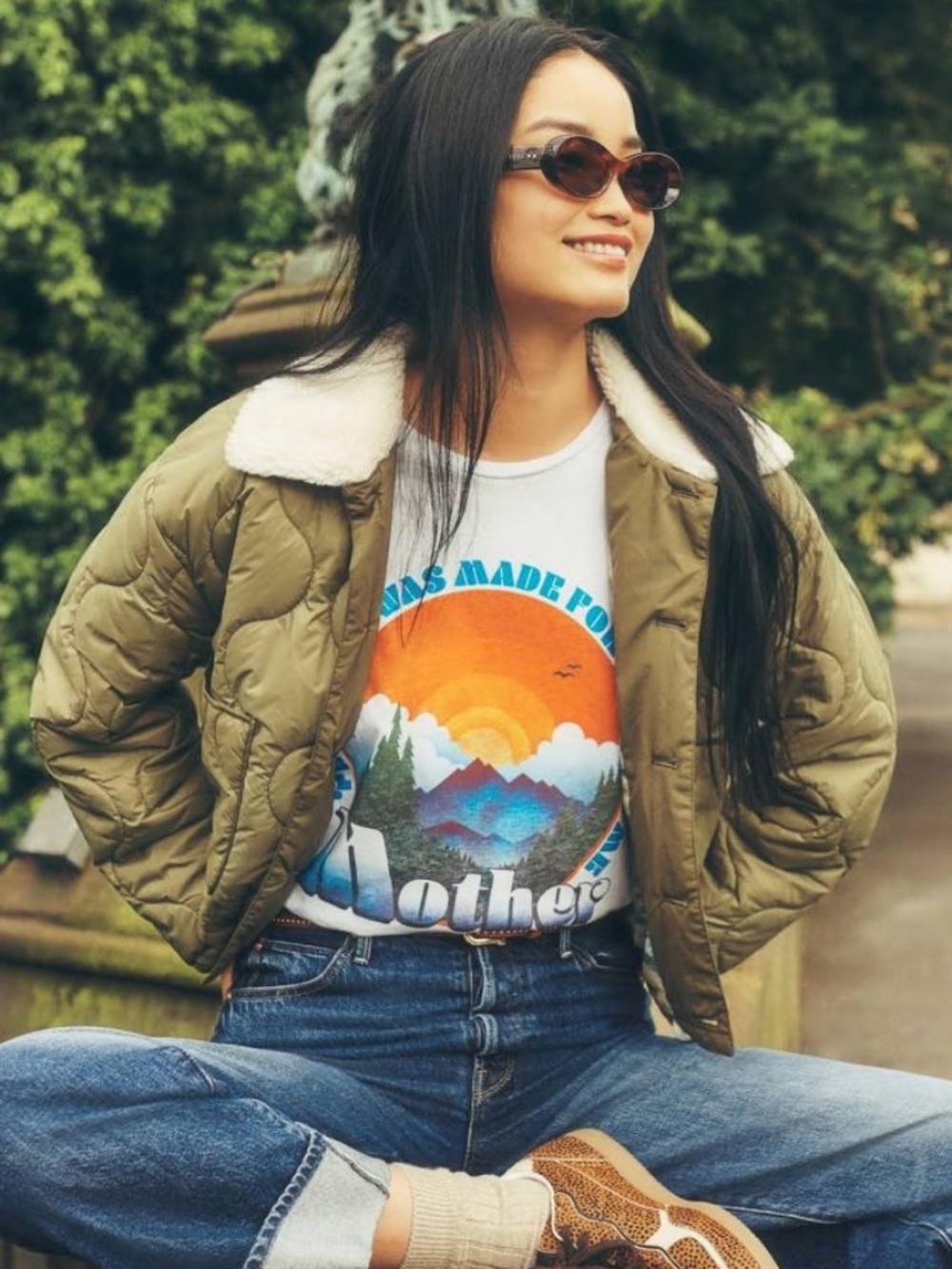NWT MOTHER White THE ROWDY This Land Was Made For You & Me Size Small